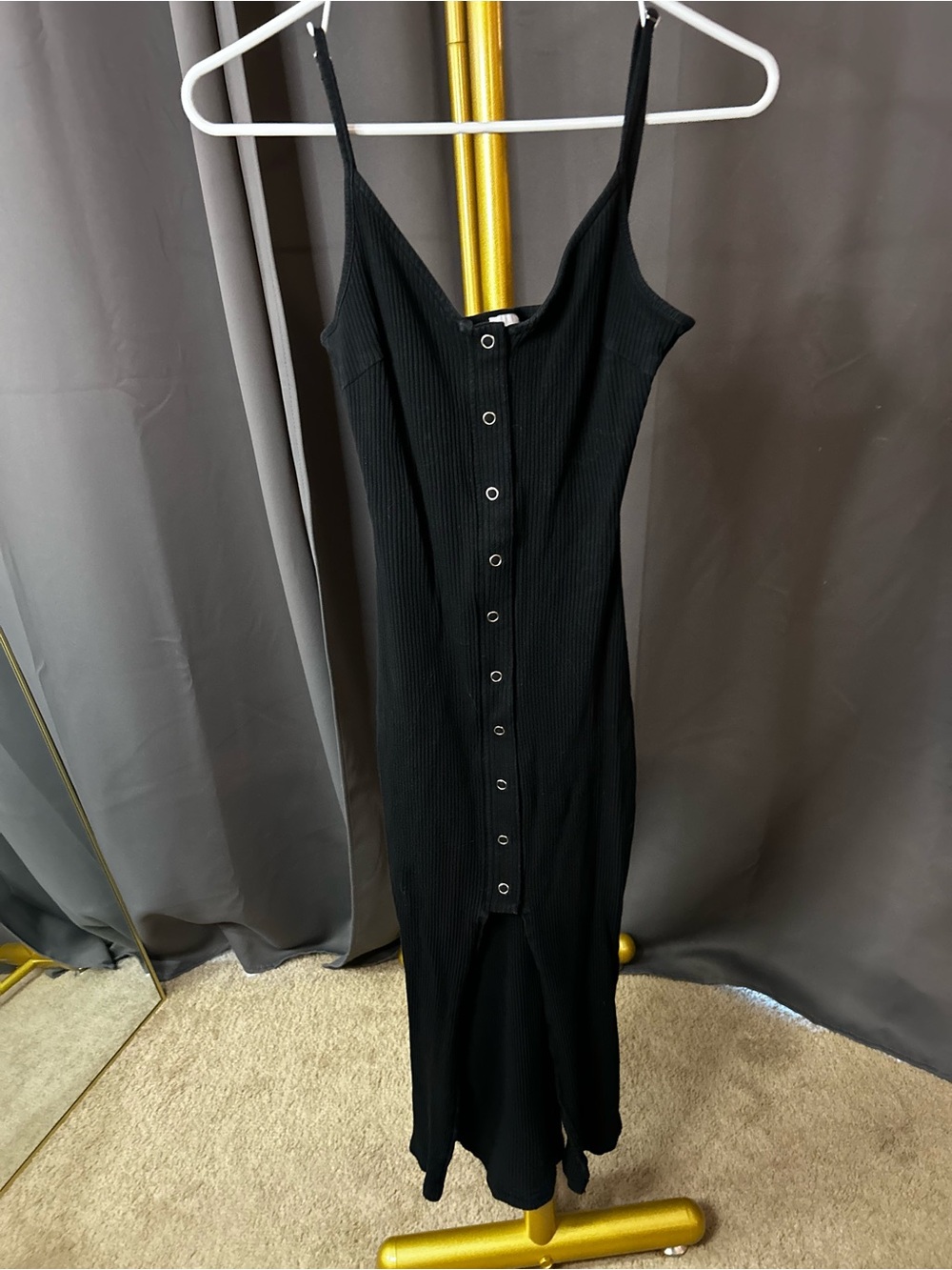 Princess Polly Black Ribbed Button-Front Midi Dress